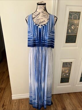 Ruby Rd. Blue Ombre Beaded-Neckline Sleeveless Maxi Dress